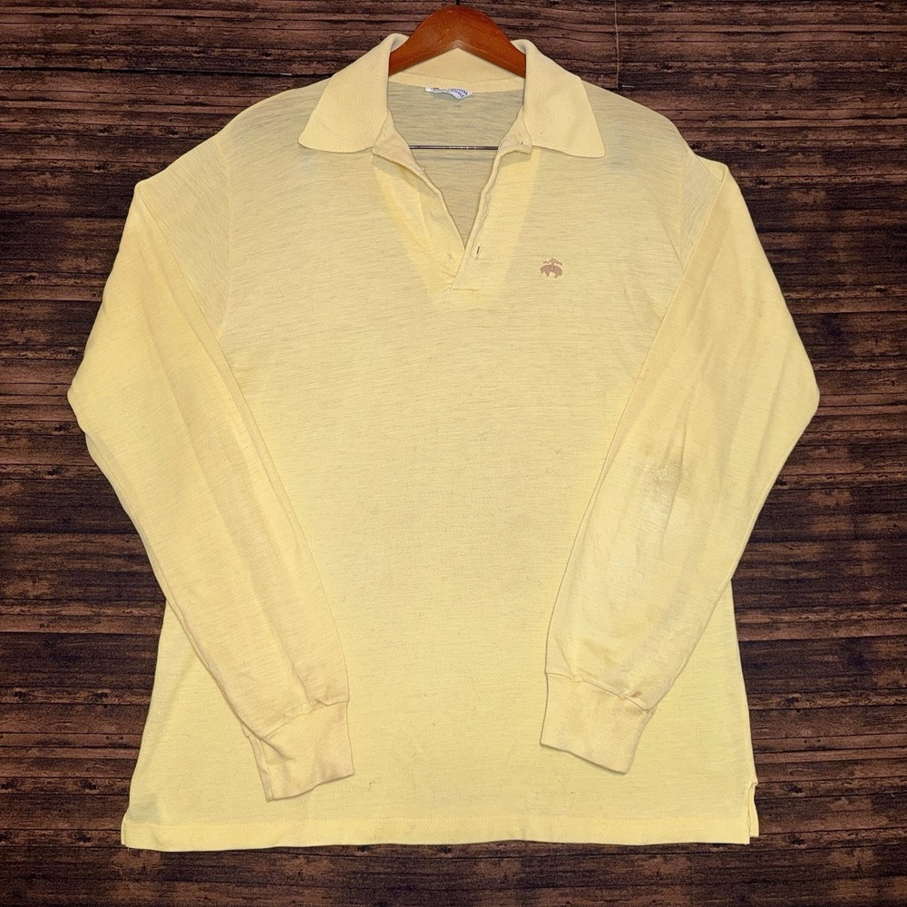 Brooks Brothers Golden Fleece Yellow Polo Shirt Long Sleeve Size L Single Stitch